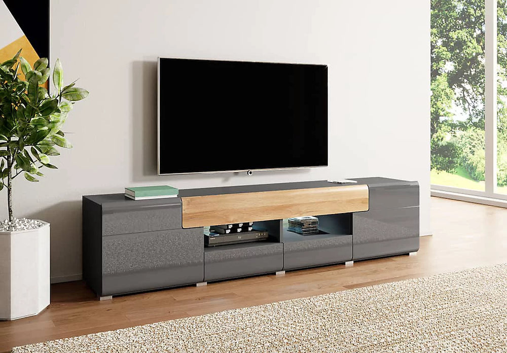 Toledo 40 Sophisticated TV Cabinet 208cm - Grey Gloss & San Remo Oak