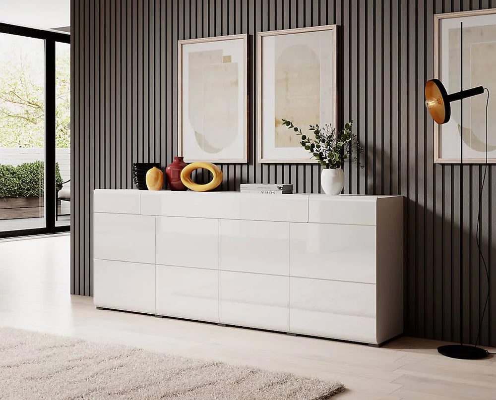 Toledo 25 Minimalist Sideboard Cabinet 208cm - Pure White Gloss