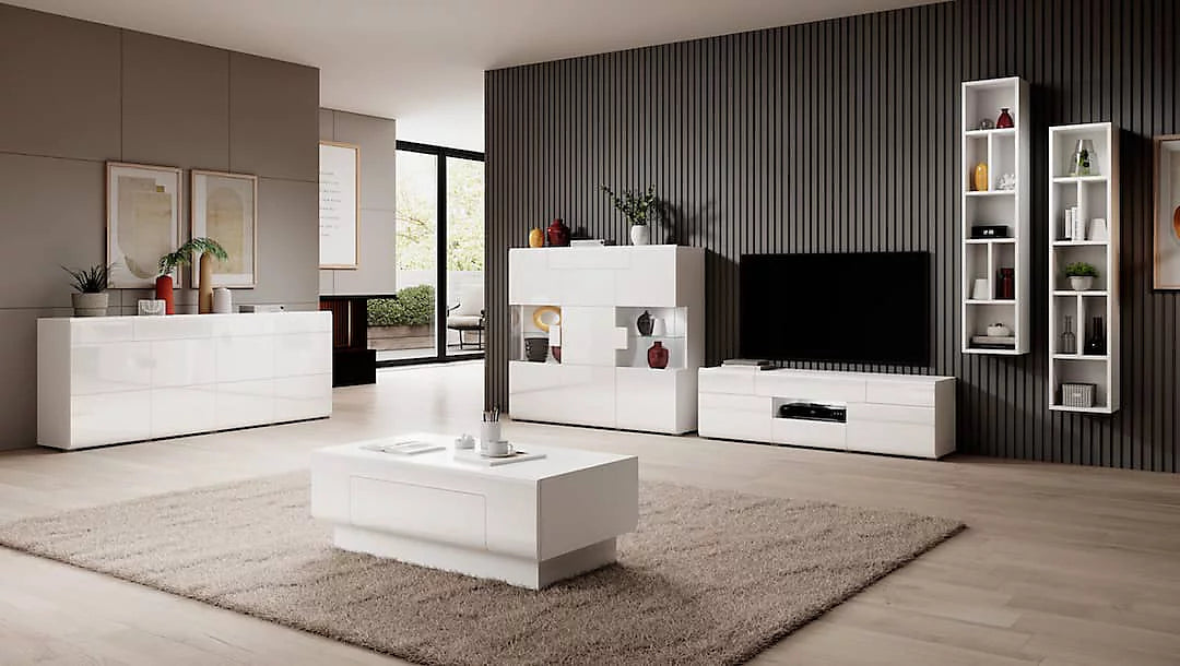 Toledo 46 Minimalist Sideboard Display Cabinet 147cm - Pure White Gloss