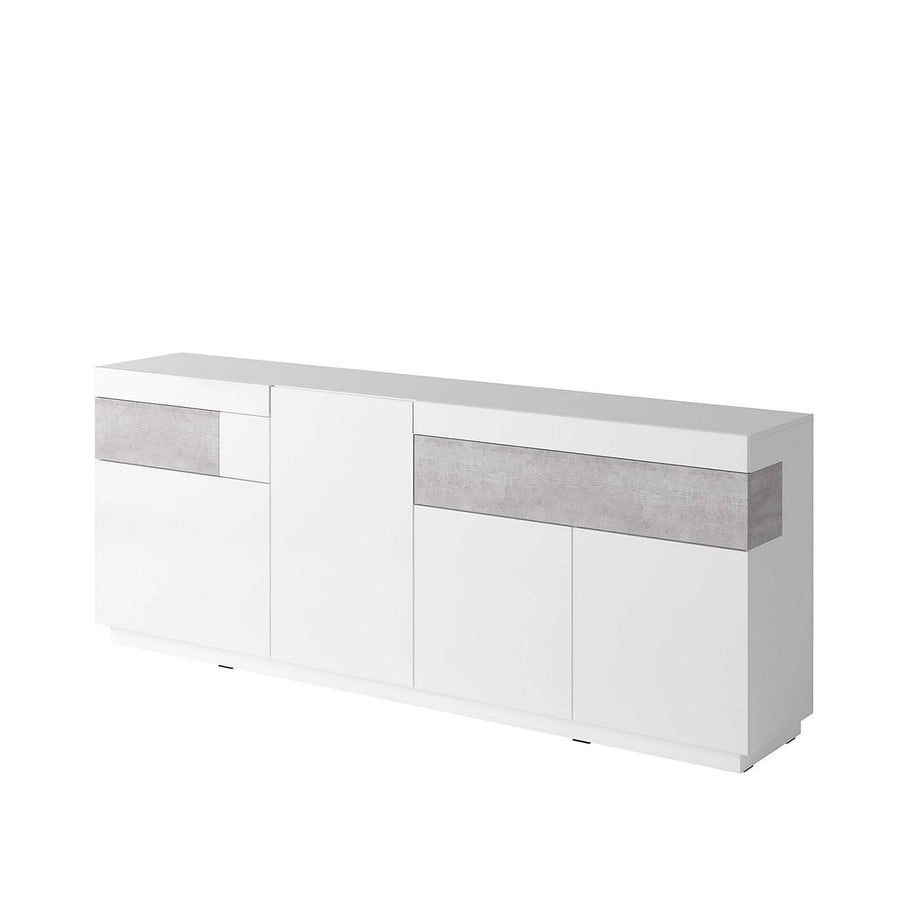 Silke 25 Modern Sideboard Cabinet 219cm - White Gloss & Concrete Grey