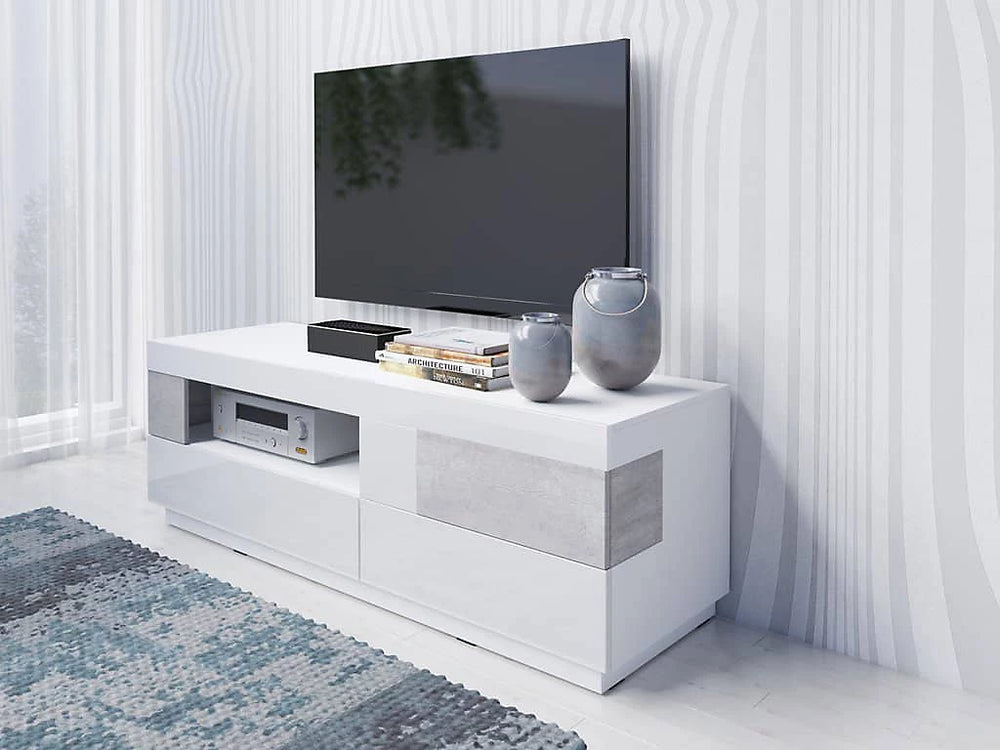 Silke 41 TV Cabinet 160cm - Contemporary White Gloss & Concrete Grey