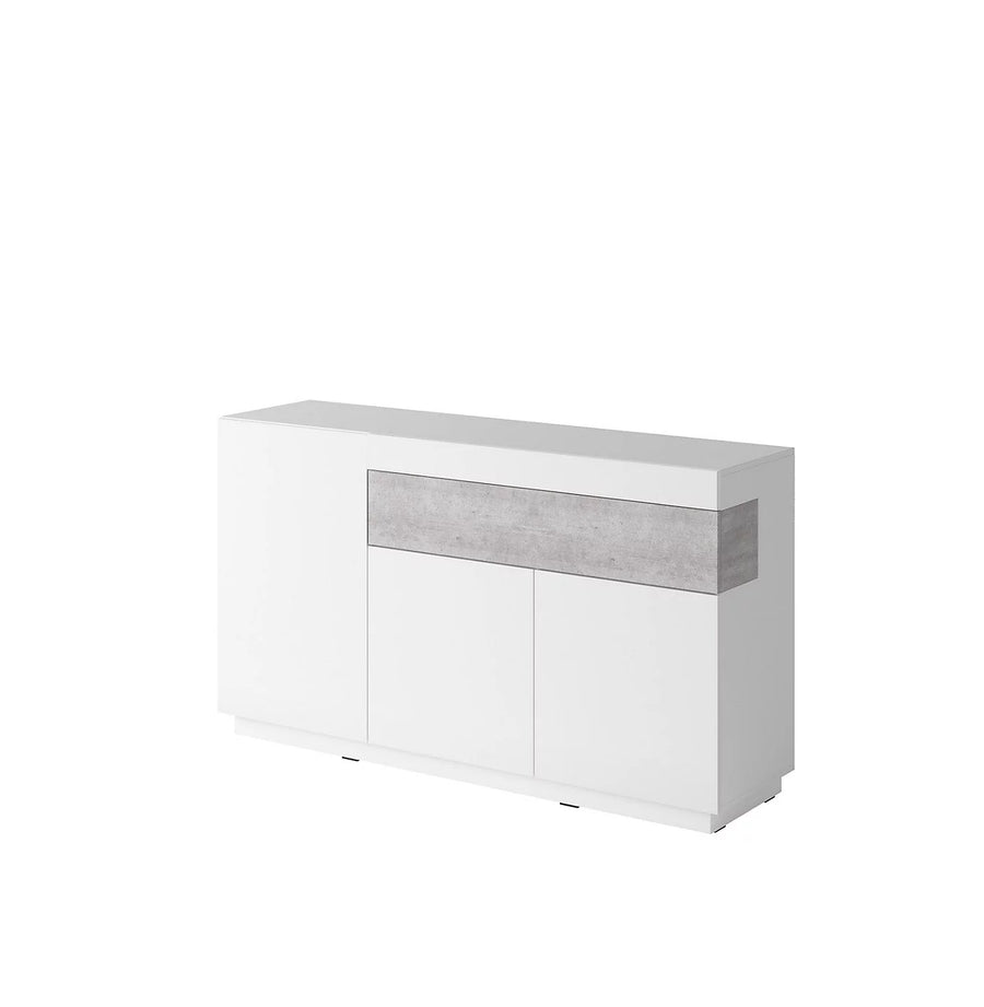 Silke 43 Stylish Sideboard Cabinet 150cm - Modern White Gloss & Concrete Grey Finish