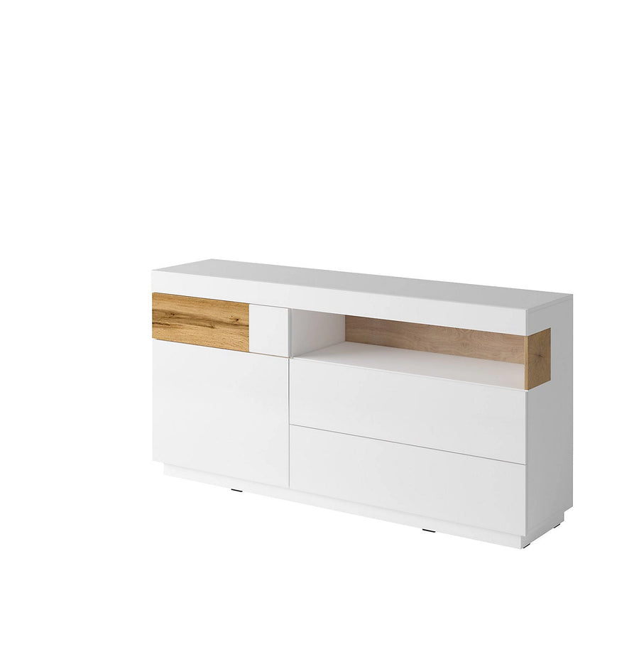 Silke 47 Contemporary Sideboard Cabinet 169cm - White Gloss & Wotan Oak