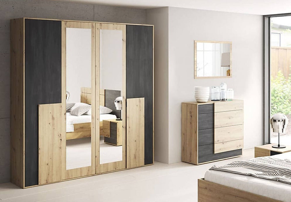 Bafra Elegant Hinged Door Wardrobe - Oak Artisan & Norwegian Pine Finish