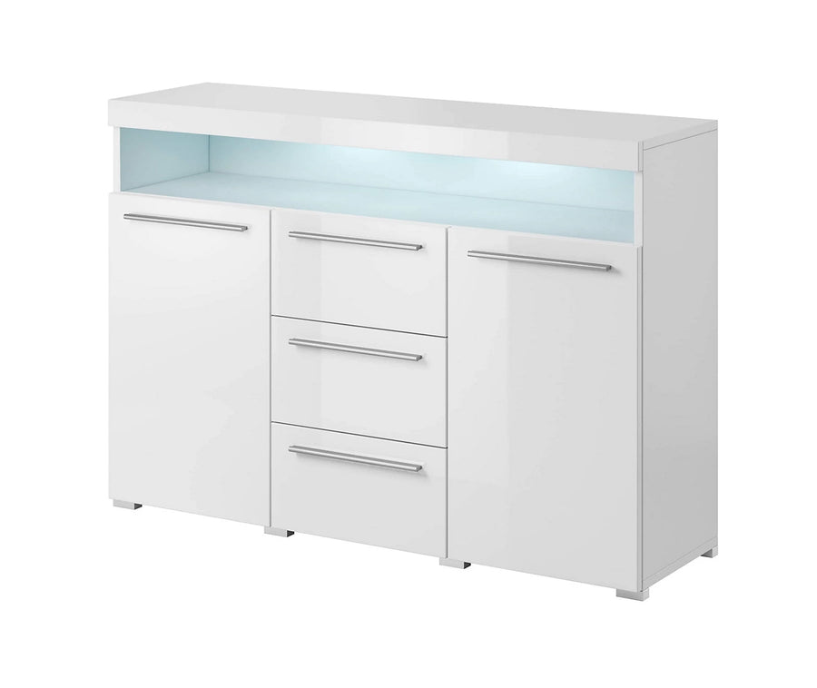 999  India 26 Modern Sideboard Cabinet 132cm with White Gloss Front & White Matt Carcass