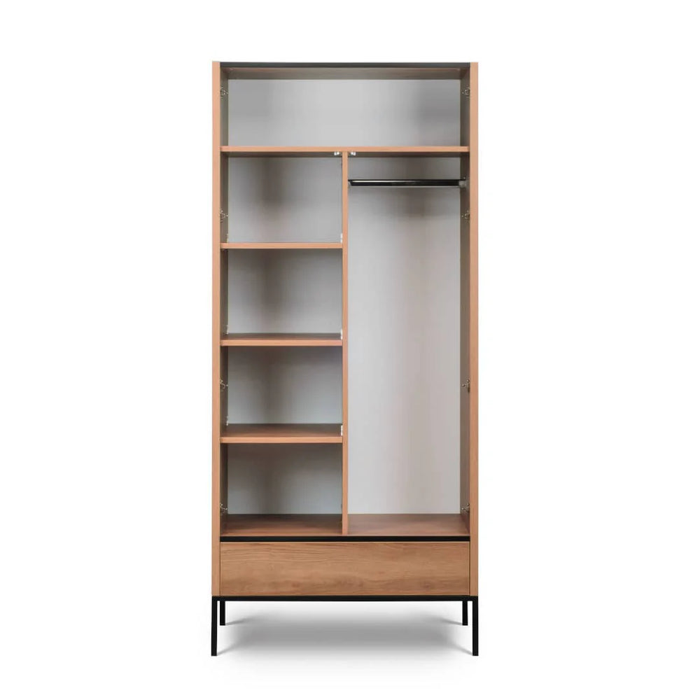 Loft Stylish Caramel Hinged Wardrobe with Hanging Rail and Drawer