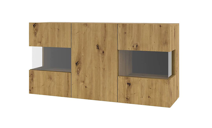 Ava 25 Oak Artisan Display Sideboard Cabinet - Modern Storage with Glass Highlights