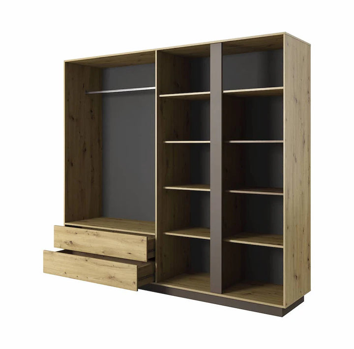 Arco Contemporary 4 Hinged Door Wardrobe 7 Shelves 2 Drawers 1 Rail Artisan Oak Effect