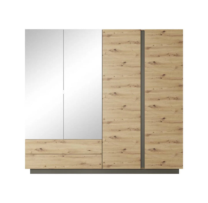 Arco Contemporary 4 Hinged Door Wardrobe 7 Shelves 2 Drawers 1 Rail Artisan Oak Effect