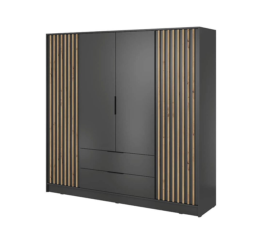 Nelly Contemporary Hinged 4 Door Wardrobe Graphite 2 Drawers 8 Shelves 1 Hanging Rail Lamela Decor