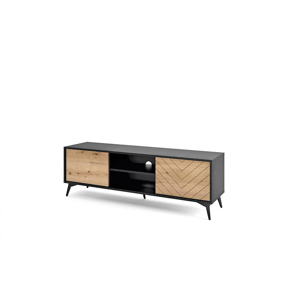 Diamond Stylish TV Cabinet - Oak Evoke & Black for Modern Living Spaces