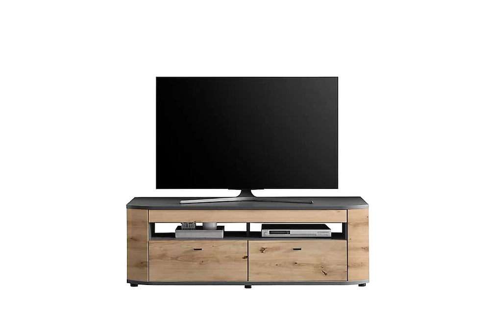 Dera 02 Elegant TV Cabinet - Oak Artisan & Graphite with Soft-Close System