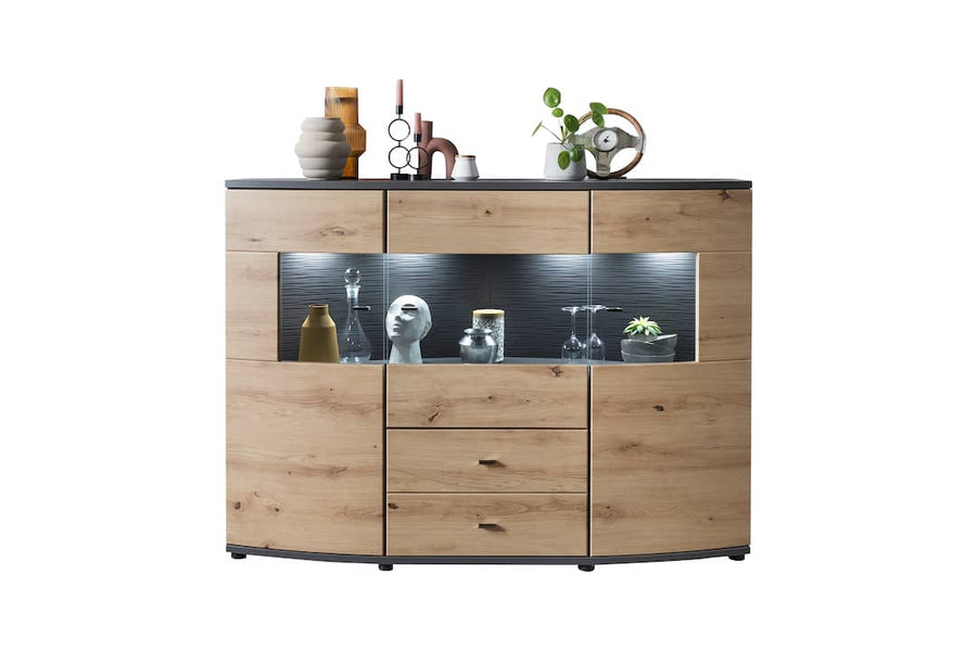 Dera 81 Sideboard Display Cabinet - Oak Artisan & Graphite Grey Elegance with LED Option