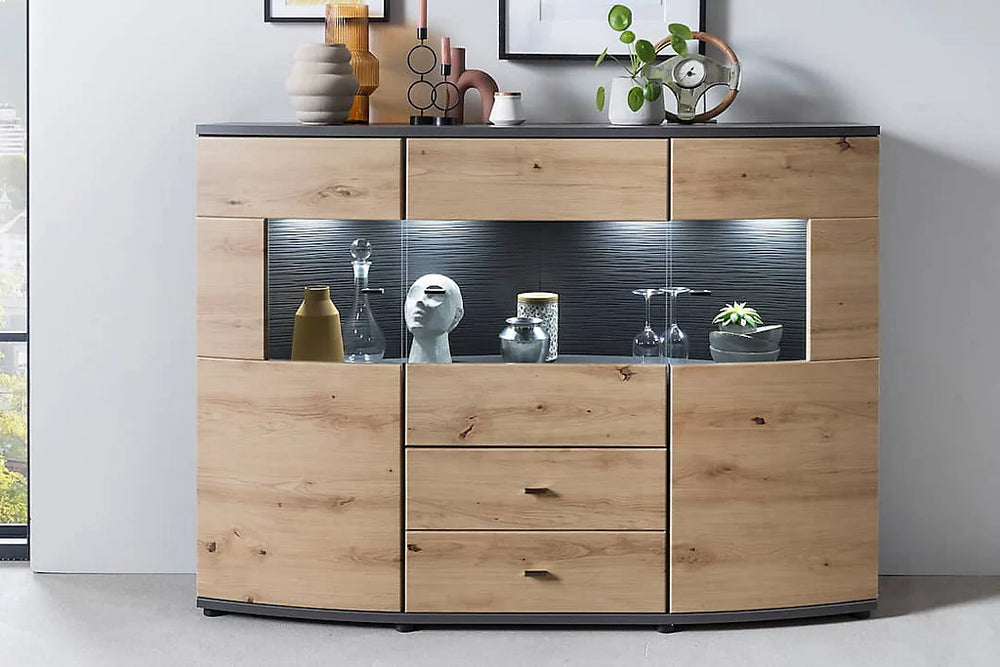 Dera 81 Sideboard Display Cabinet - Oak Artisan & Graphite Grey Elegance with LED Option