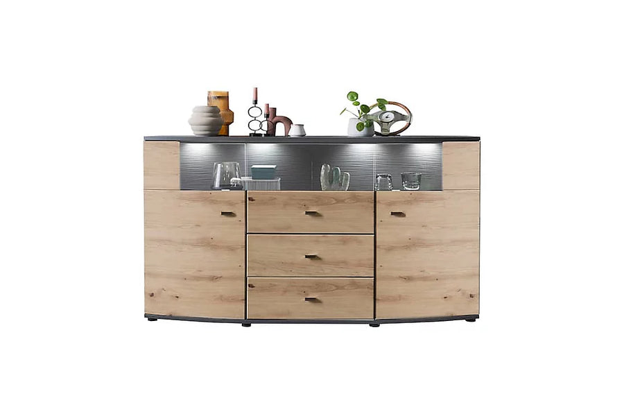 Dera 85 Elegant Display Sideboard Cabinet - Oak Artisan & Graphite Grey with Optional LED Lighting