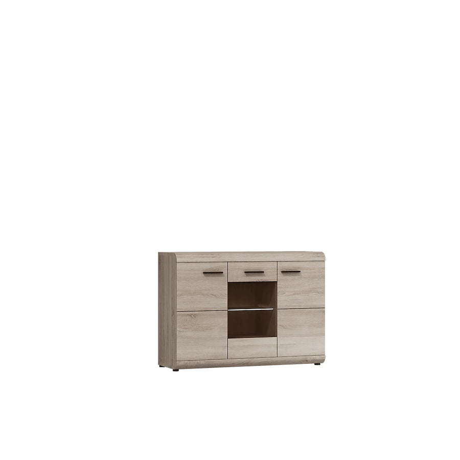 Link Contemporary Display Sideboard Cabinet 3 Hinged Doors 3 Shelves Oak Sonoma Effect