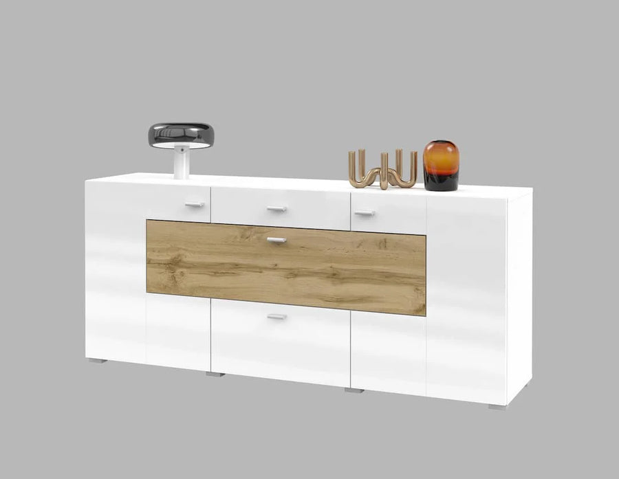 Elegant Coby 26 Sideboard Cabinet 165cm in Oak Wotan & White Gloss - Modern Storage Solution