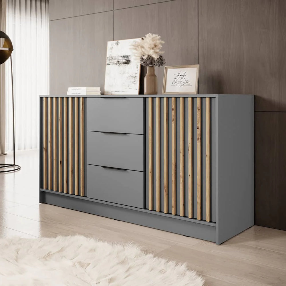 Nelly Sideboard Cabinet / Appenzeller Fichte Oak Finish in Grey & Lamela Artisan