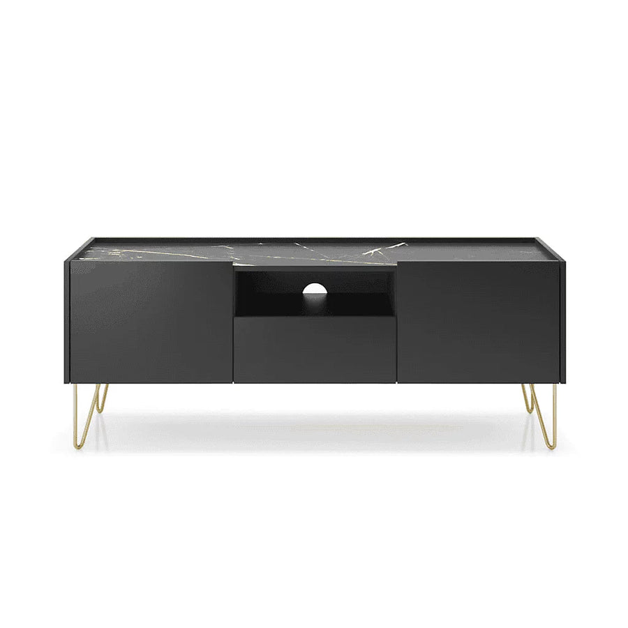 Sleek Harmony TV Cabinet in Black & Black Marble