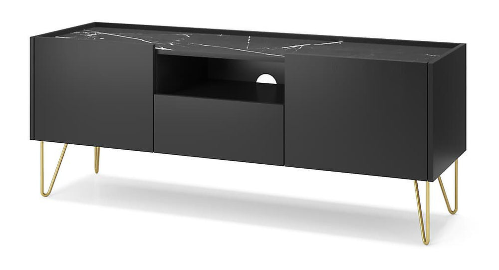 Sleek Harmony TV Cabinet in Black & Black Marble