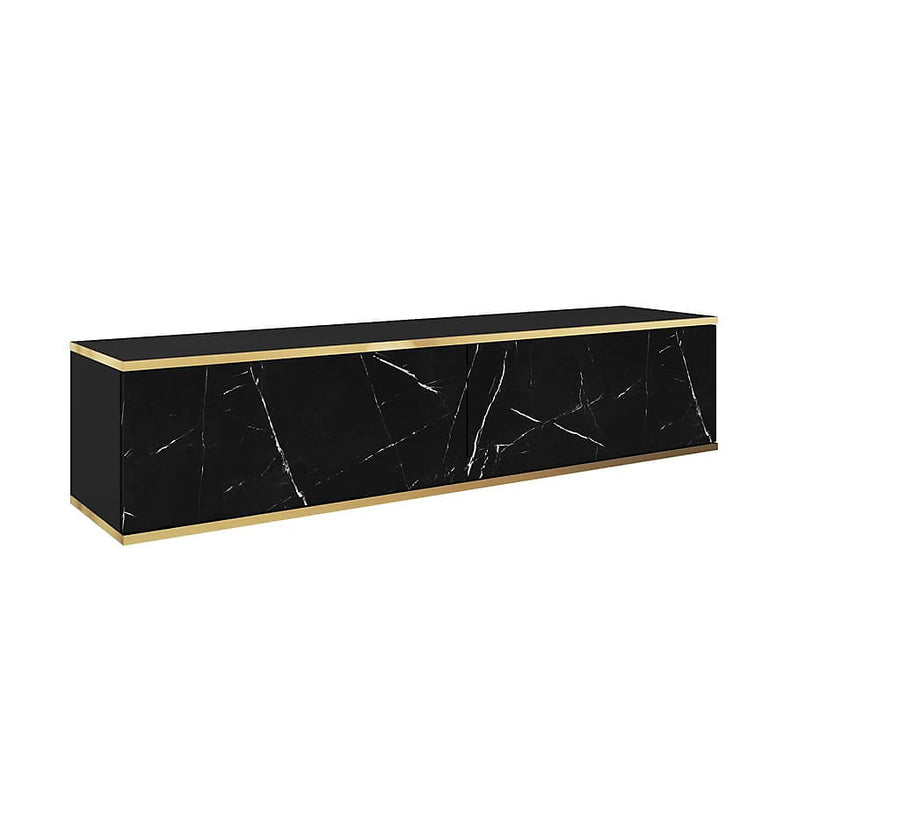 Stylish Oro Floating TV Cabinet in Black Marble - Chic Entertainment Solution