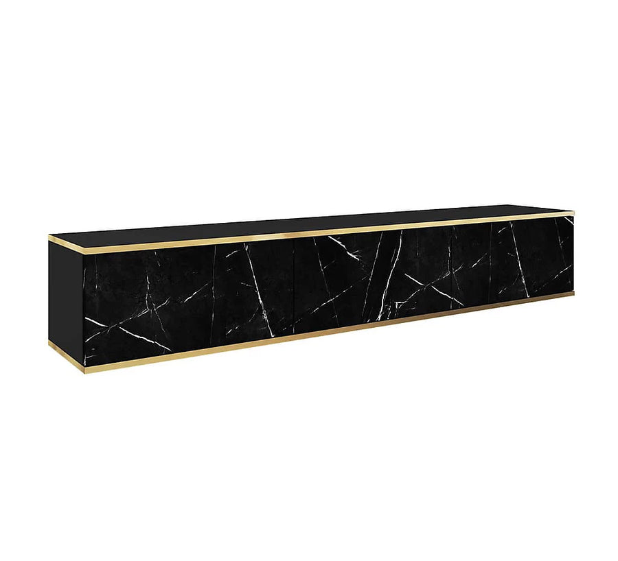 Elegant Oro Floating TV Cabinet in Black Marble - Luxurious Entertainment Centre