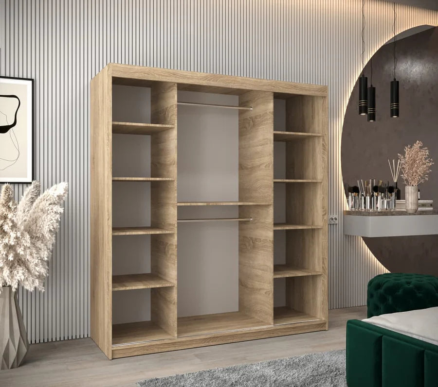 Elypse Sliding Door Wardrobe in Oak Sonoma - Modern Storage Unit with Shelves and Hanging Rails