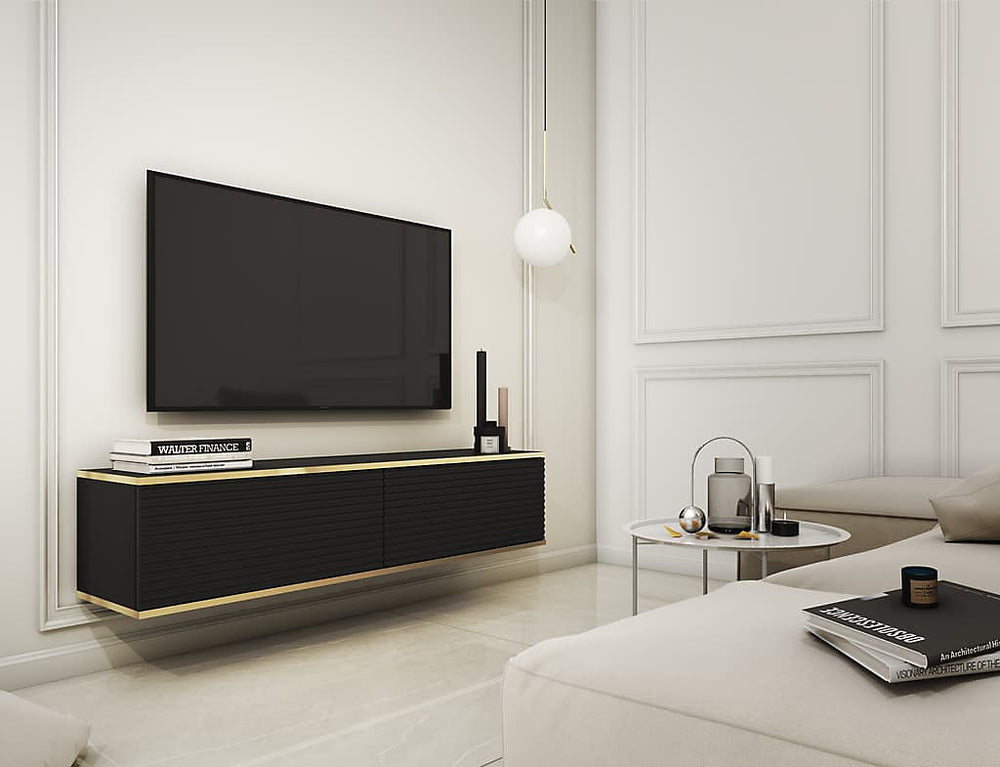 Moro Elegant Floating TV Cabinet in Black - Modern Entertainment Center