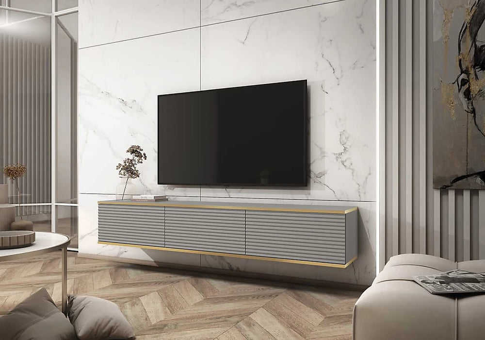 Moro Stylish Floating TV Cabinet in Grey Matt - Chic Entertainment Solution