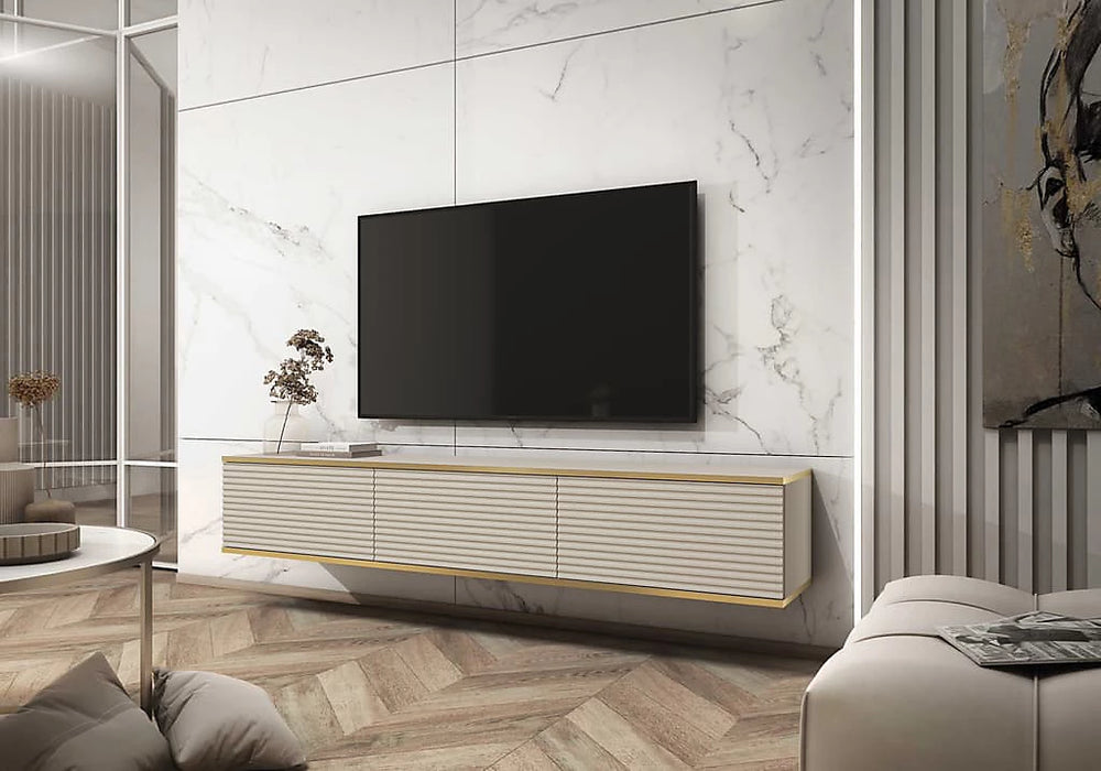 Moro Elegant Floating TV Cabinet in Beige - Modern Entertainment Center