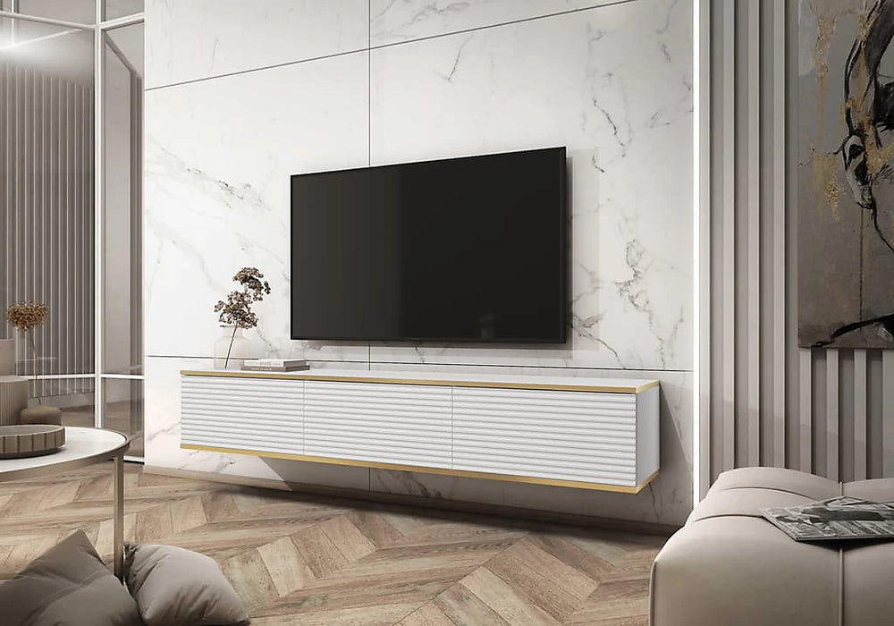 Moro Floating TV Cabinet in White - Sleek and Sophisticated Wall-Mounted Media Console with Doors