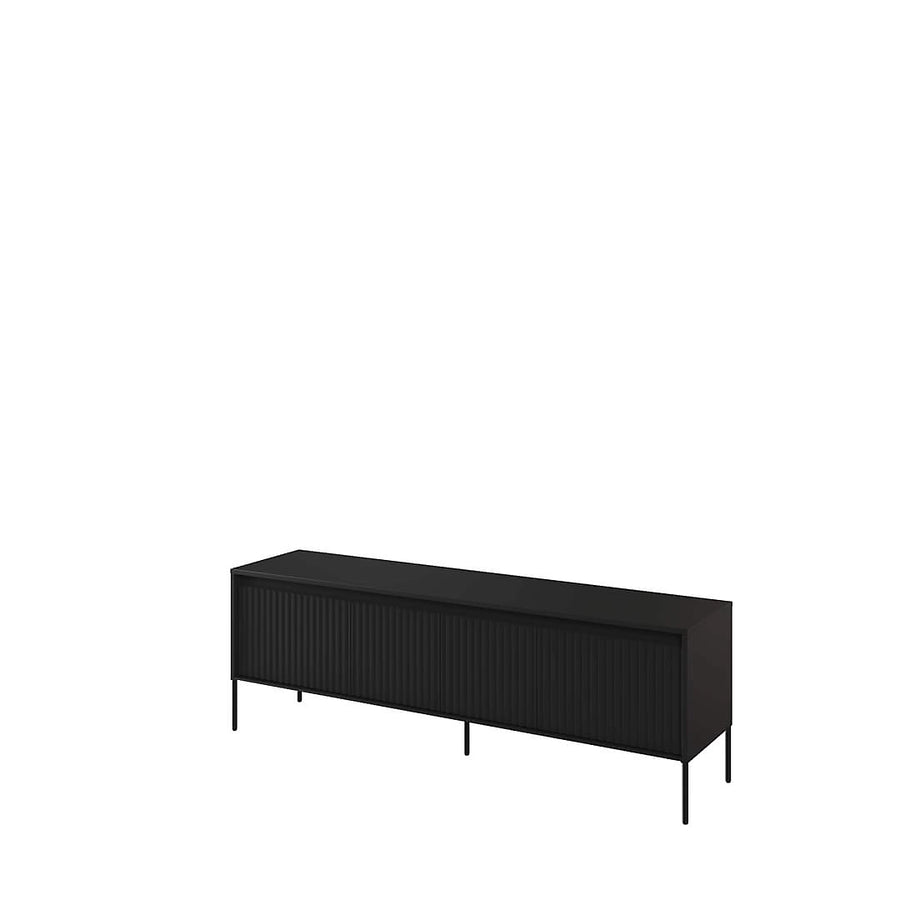 Trend 05 TV Cabinet in Black Matt - Ripple Front Design with Push-to-Open Doors & Cable Management