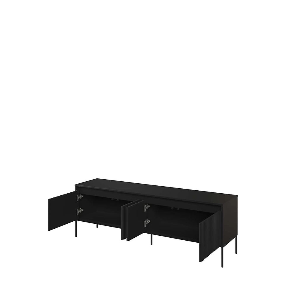 Trend 05 TV Cabinet in Black Matt - Ripple Front Design with Push-to-Open Doors & Cable Management