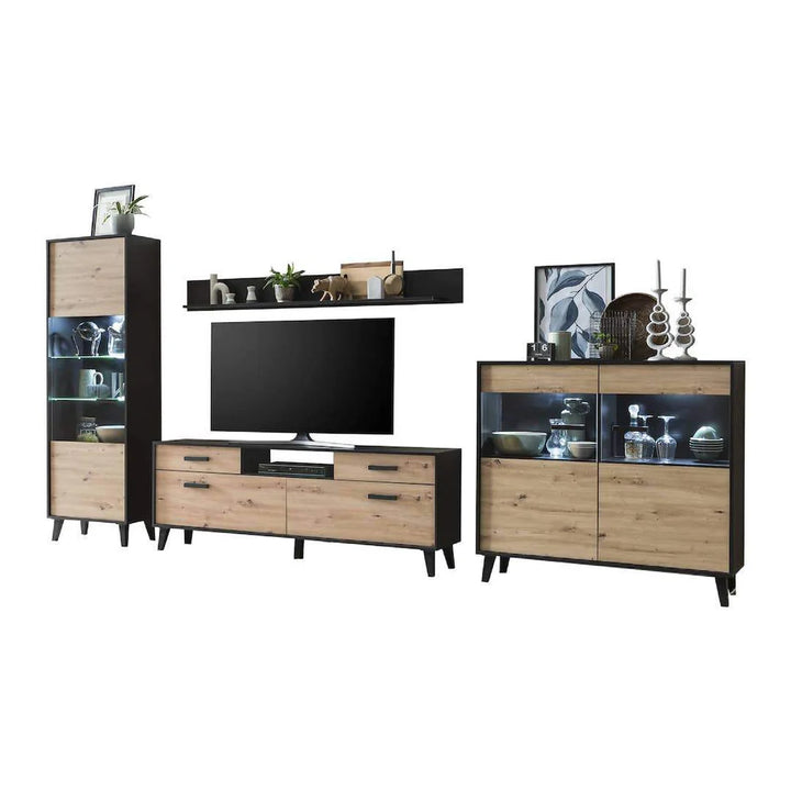 Elegant Artona VA Living Room Set - Oak Artisan & Black Matt with Optional LED Lighting