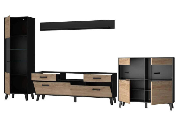 Elegant Artona VA Living Room Set - Oak Artisan & Black Matt with Optional LED Lighting