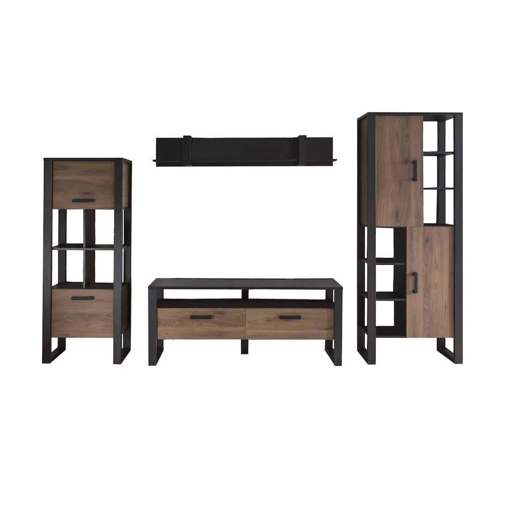 Nordi VB Living Room Set - Okapi Walnut & Black Matt with Multi-Purpose Storage