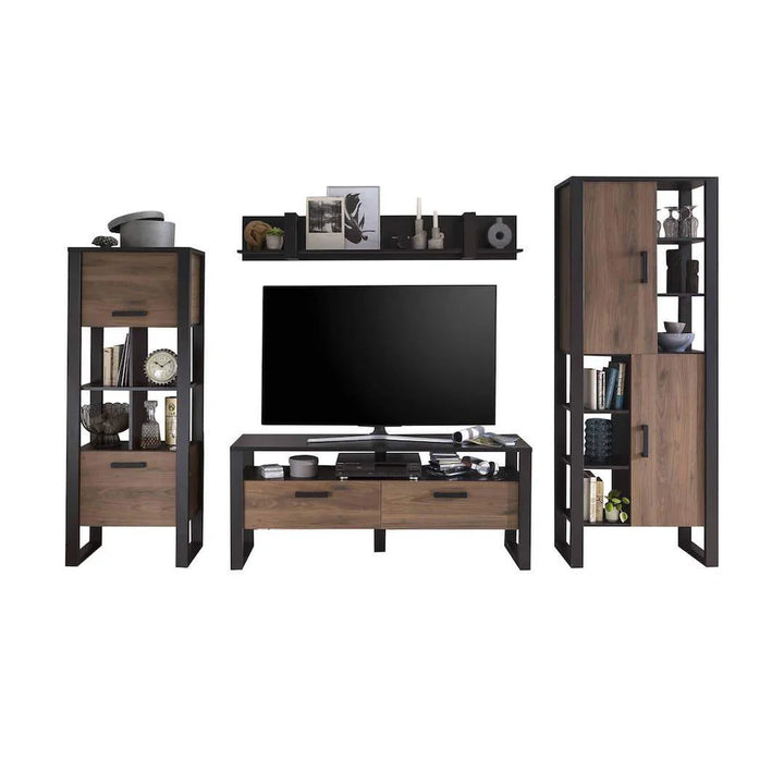 Elegant Nordi VB Living Room Set - Okapi Walnut & Black Matt with Multi-Purpose Storage