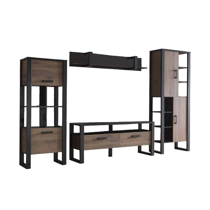 Nordi VB Living Room Set - Okapi Walnut & Black Matt with Multi-Purpose Storage