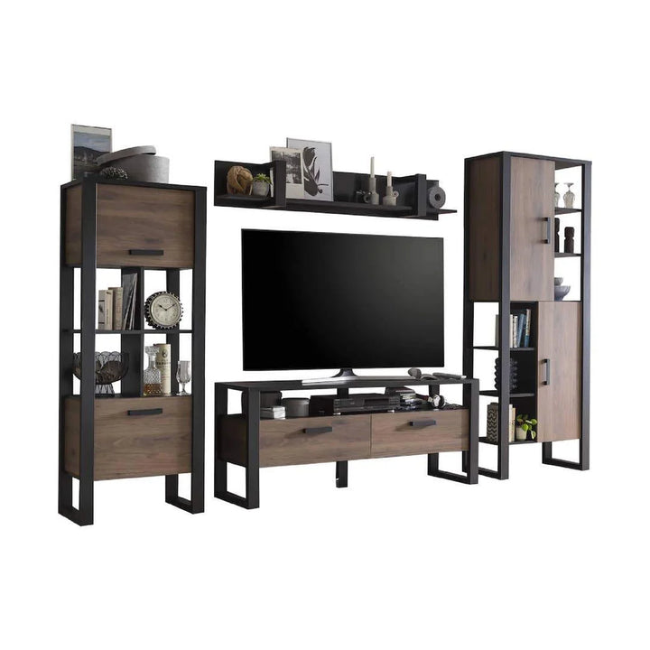 Nordi VB Living Room Set - Okapi Walnut & Black Matt with Multi-Purpose Storage