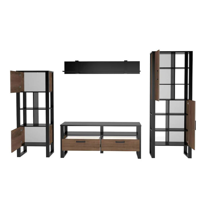 Nordi VB Living Room Set - Okapi Walnut & Black Matt with Multi-Purpose Storage