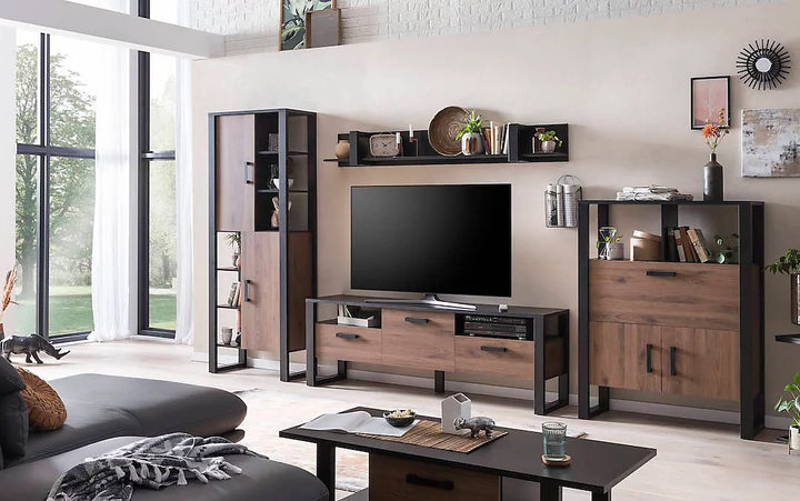 Nordi VC Living Room Set - Okapi Walnut & Black Matt with Multi-Functional Storage