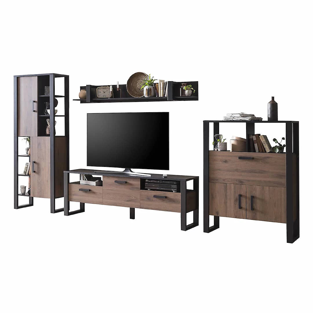 Nordi VC Living Room Set - Okapi Walnut & Black Matt with Multi-Functional Storage