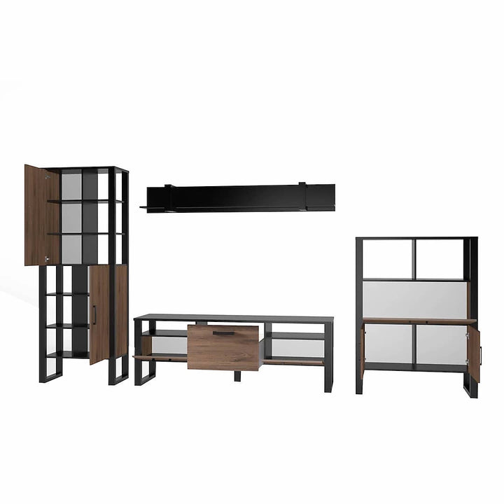 Nordi VC Living Room Set - Okapi Walnut & Black Matt with Multi-Functional Storage