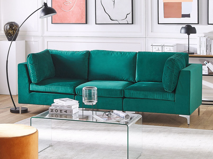 Evja 3 Seater Modular Velvet Sofa Green