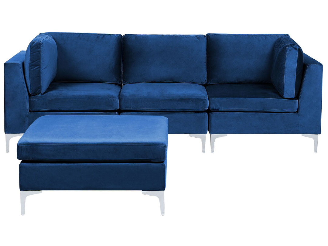 Evja 3 Seater Modular Velvet Sofa with Ottoman Blue