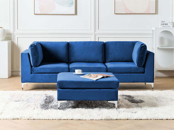 Evja 3 Seater Modular Velvet Sofa with Ottoman Blue