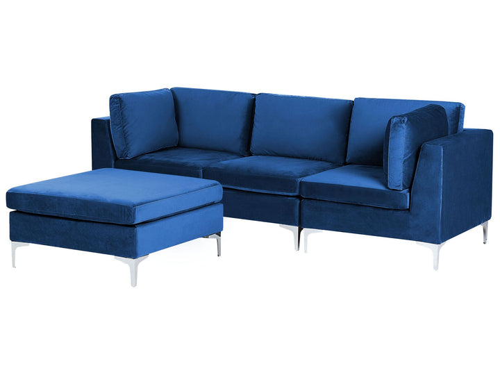 Evja 3 Seater Modular Velvet Sofa with Ottoman Blue