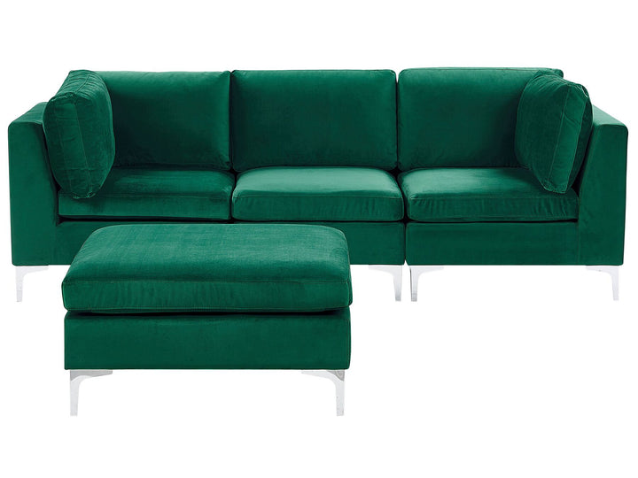 Evja 3 Seater Modular Velvet Sofa with Ottoman Green