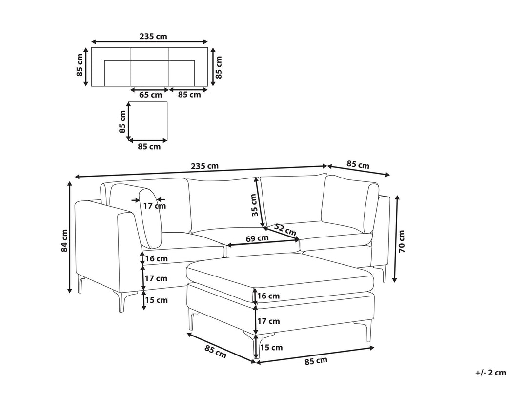 Evja 3 Seater Modular Velvet Sofa with Ottoman Green