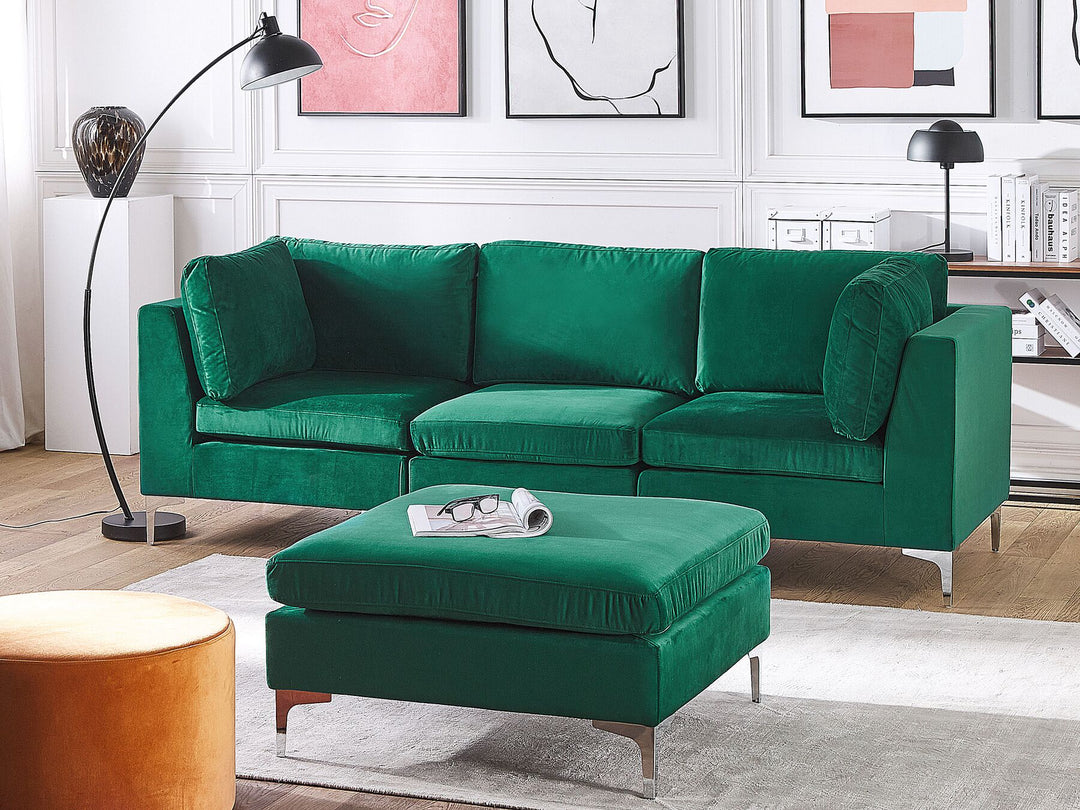 Evja 3 Seater Modular Velvet Sofa with Ottoman Green